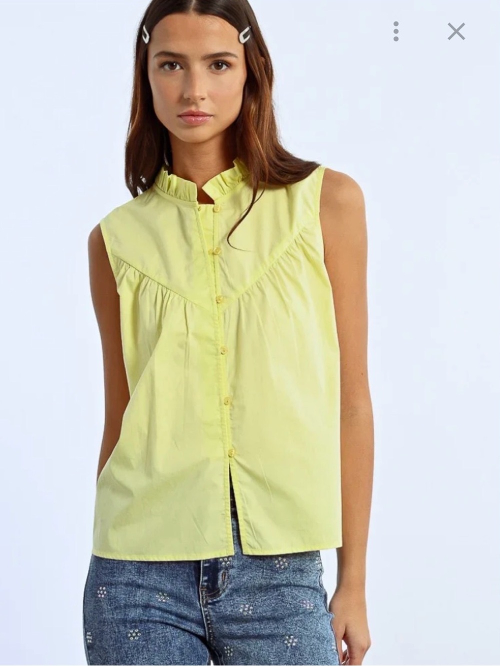 Lili Sidonio Sleeveless Ruffle-Yoke Button Front Blouse in Bright Yellow